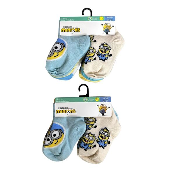 Minions Multicolor Print and Solid Toddler Ankle Socks 10ct Size 2T-3T Lot of 2 - Picture 1 of 4